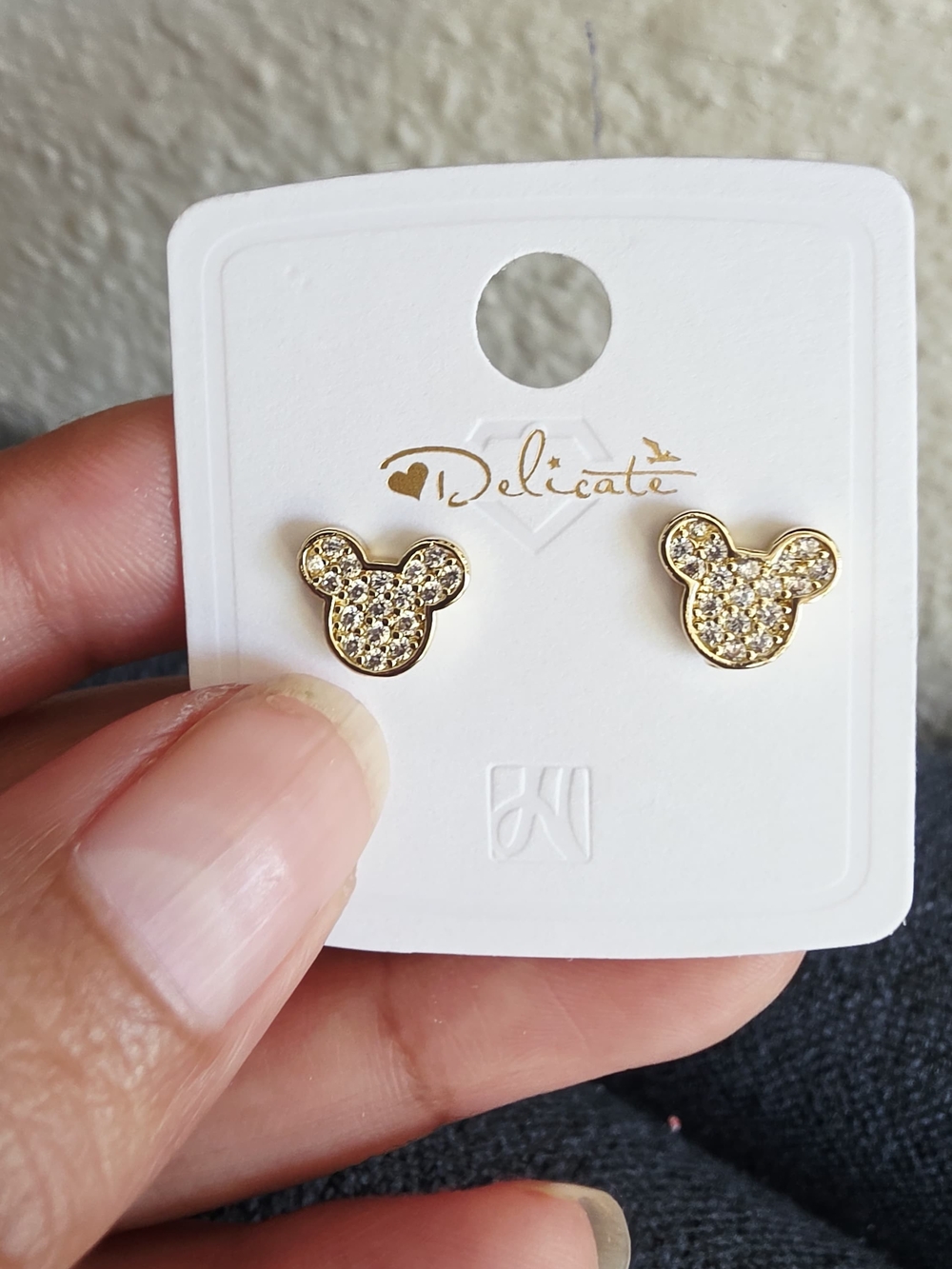 Pendientes de botón con forma de Mickey Mouse para niñas, Oro Laminado 14k